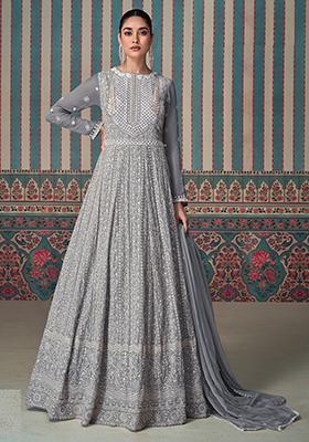 Grey Sequin Embroidered Georgette Gown Set