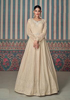 Beige Sequin Embroidered Georgette Gown Set