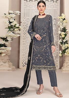 Grey Sequin Embroidered Georgette Kurta Set