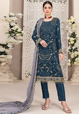 Maroon Sequin Embroidered Georgette Kurta Set