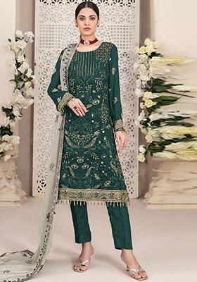 Green Sequin Embroidered Georgette Kurta Set