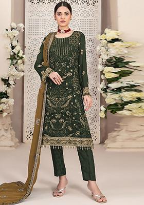 Mahendi Green Sequin Embroidered Georgette Kurta Set