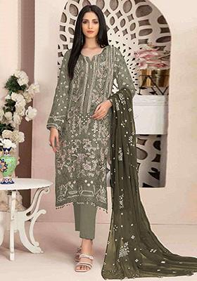 Green Sequin Embroidered Georgette Kurta Set