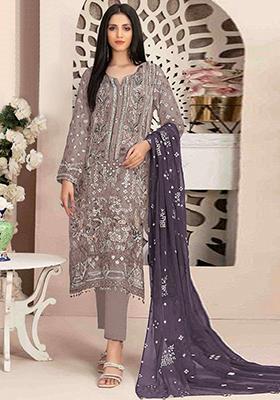 Beige Sequin Embroidered Georgette Kurta Set