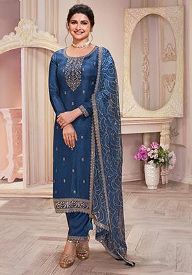 Blue Sequin Embroidered Georgette Kurta Set