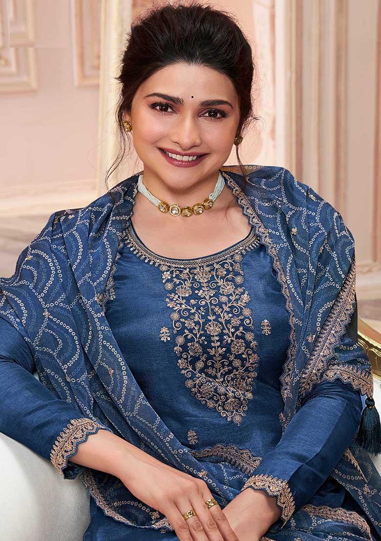 Blue Sequin Embroidered Georgette Kurta Set