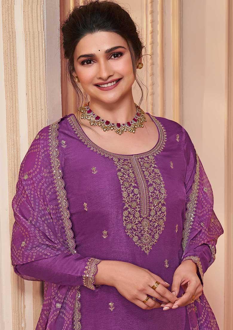 Lavender Sequin Embroidered Georgette Kurta Set