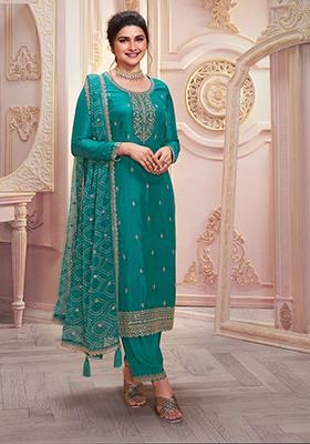 Aqua Green Sequin Embroidered Georgette Kurta Set