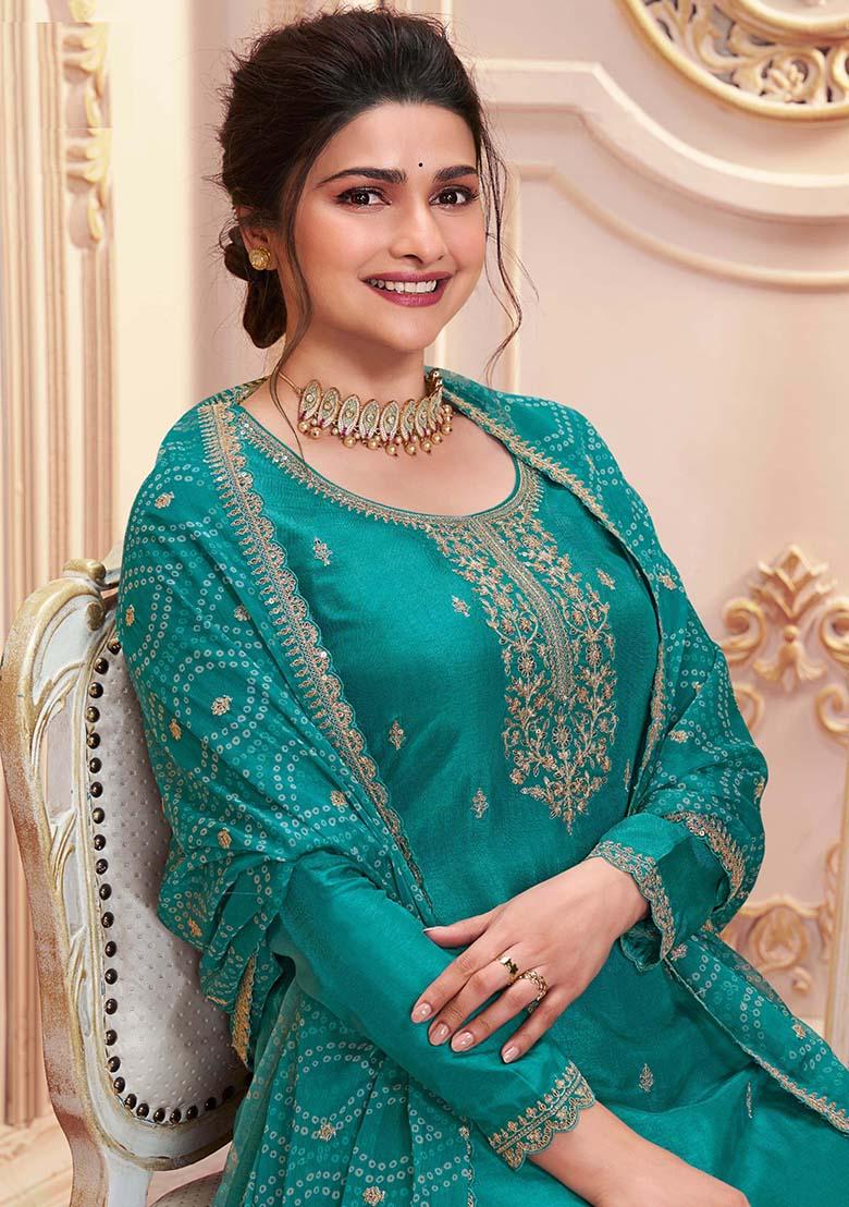 Aqua Green Sequin Embroidered Georgette Kurta Set