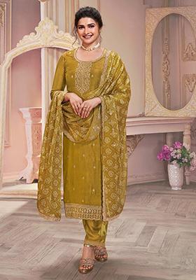 Yellow Sequin Embroidered Georgette Kurta Set