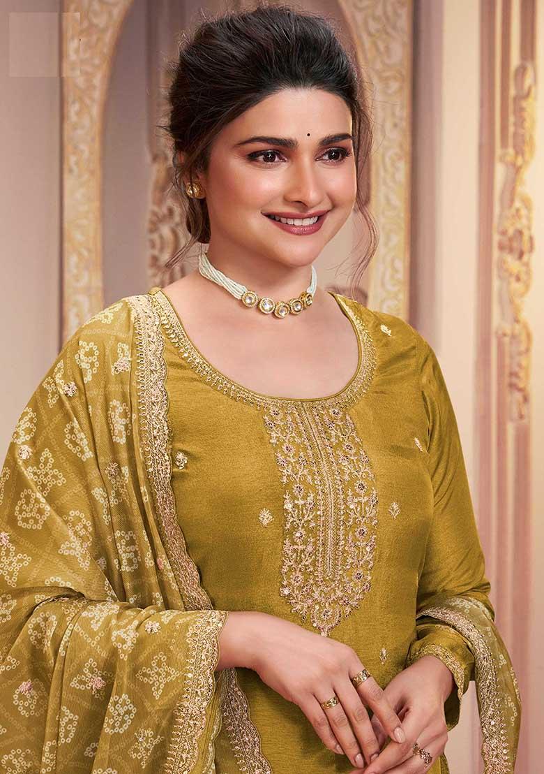 Yellow Sequin Embroidered Georgette Kurta Set