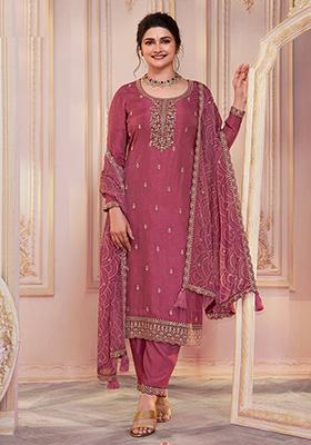 Light Burgundy Sequin Embroidered Georgette Kurta Set
