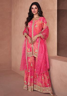 Orange Sequin Embroidered Georgette Sarara Set