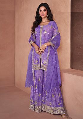 Violet Sequin Embroidered Georgette Sarara Set