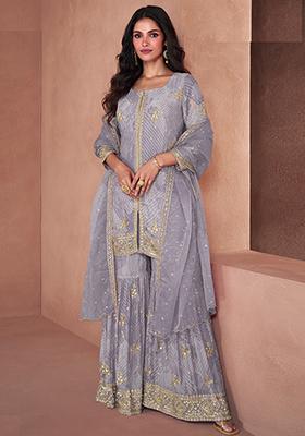 Light Purple Sequin Embroidered Georgette Sarara Set