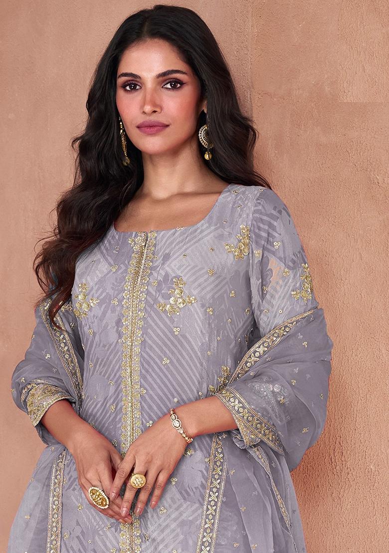 Light Purple Sequin Embroidered Georgette Sarara Set