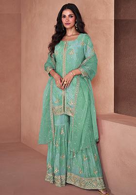 Light Green Sequin Embroidered Georgette Sarara Set