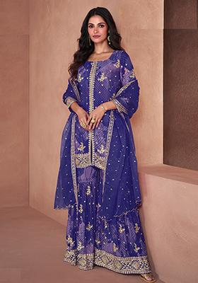 Purple Sequin Embroidered Georgette Sarara Set