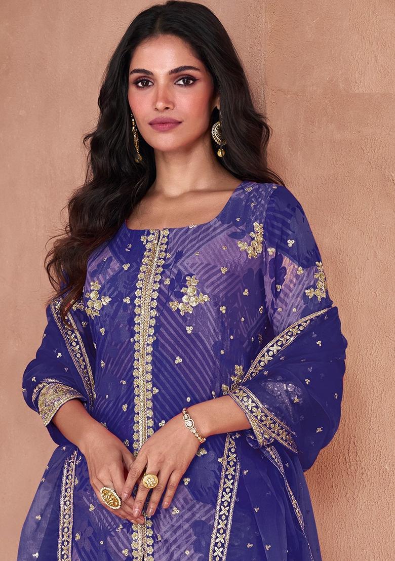 Purple Sequin Embroidered Georgette Sarara Set