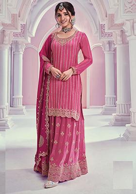 PINK Sequin Embroidered Chinon Kurta Set