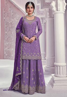 Voilet Sequin Embroidered Chinon Kurta Set