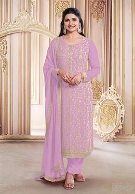 Pink Embroidered Georgette Kurta Set