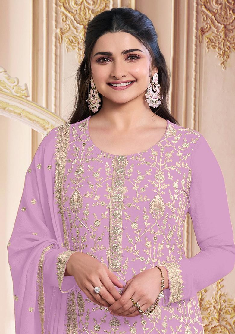 Pink Embroidered Georgette Kurta Set