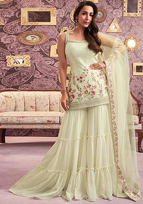 Cream Sequin Embroidered Georgette Kurta Set