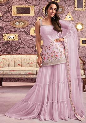 Pink Sequin Embroidered Georgette Kurta Set