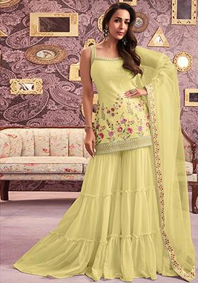 Yellow Sequin Embroidered Georgette Kurta Set