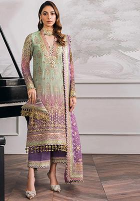 Green Sequin Embroidered Georgette Kurta Set