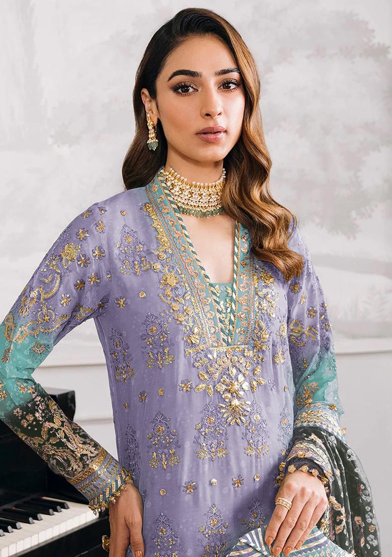 Lavender Sequin Embroidered Georgette Kurta Set