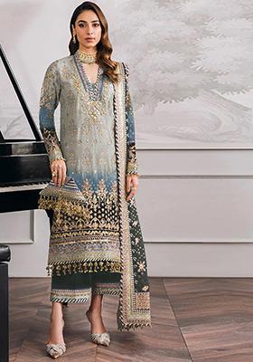 Grey Sequin Embroidered Georgette Kurta Set