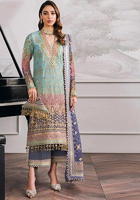 Sky Blue Sequin Embroidered Georgette Kurta Set