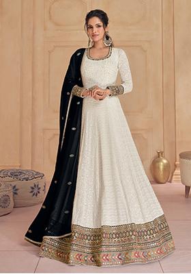 Cream Sequin Embroidered Georgette Gown Set