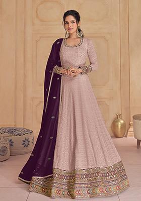 Light Pink Sequin Embroidered Georgette Gown Set