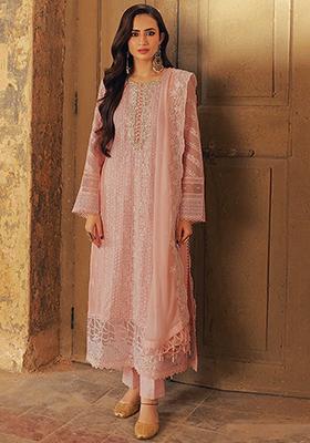 Orange Sequin Embroidered Georgette Kurta Set