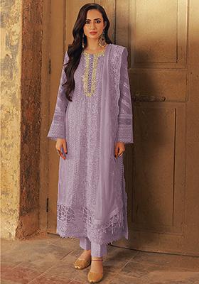Purple Sequin Embroidered Georgette Kurta Set