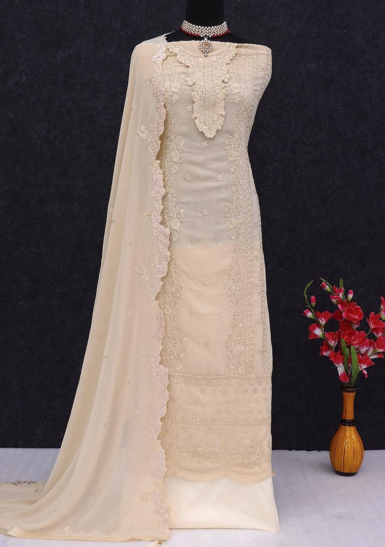 Cream Sequin Embroidered Georgette Kurta Set