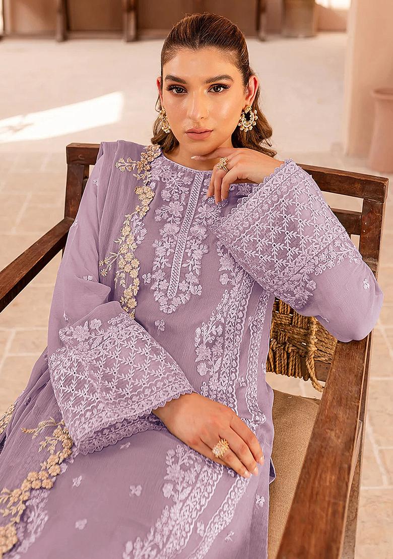 Violet Sequin Embroidered Georgette Kurta Set