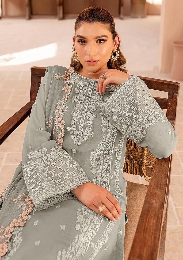 Green Sequin Embroidered Georgette Kurta Set