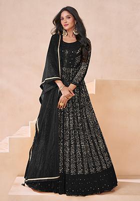 Black Sequin Embroidered Georgette Gown Set