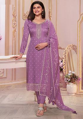 Purple Sequin Embroidered Silk Kurta Set