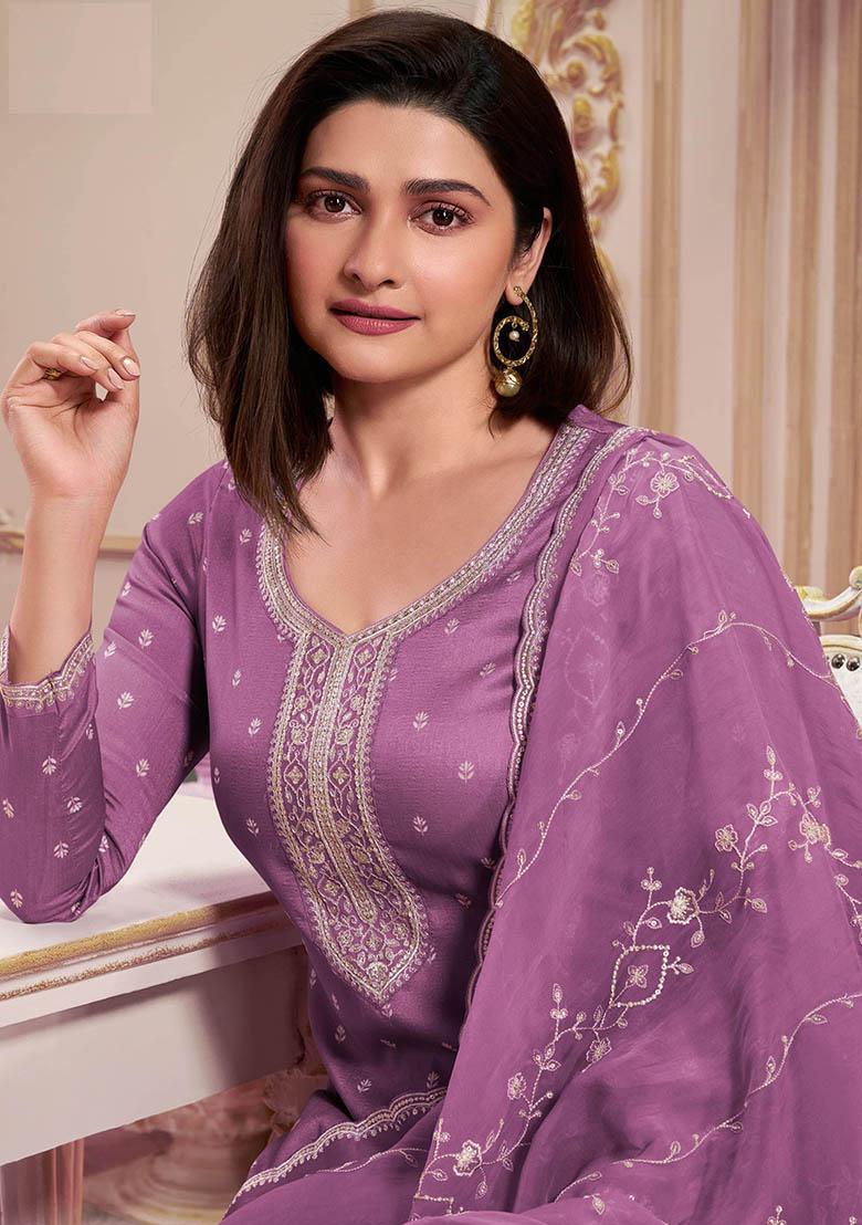 Purple Sequin Embroidered Silk Kurta Set