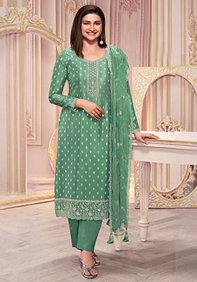 Green Sequin Embroidered Silk Kurta Set