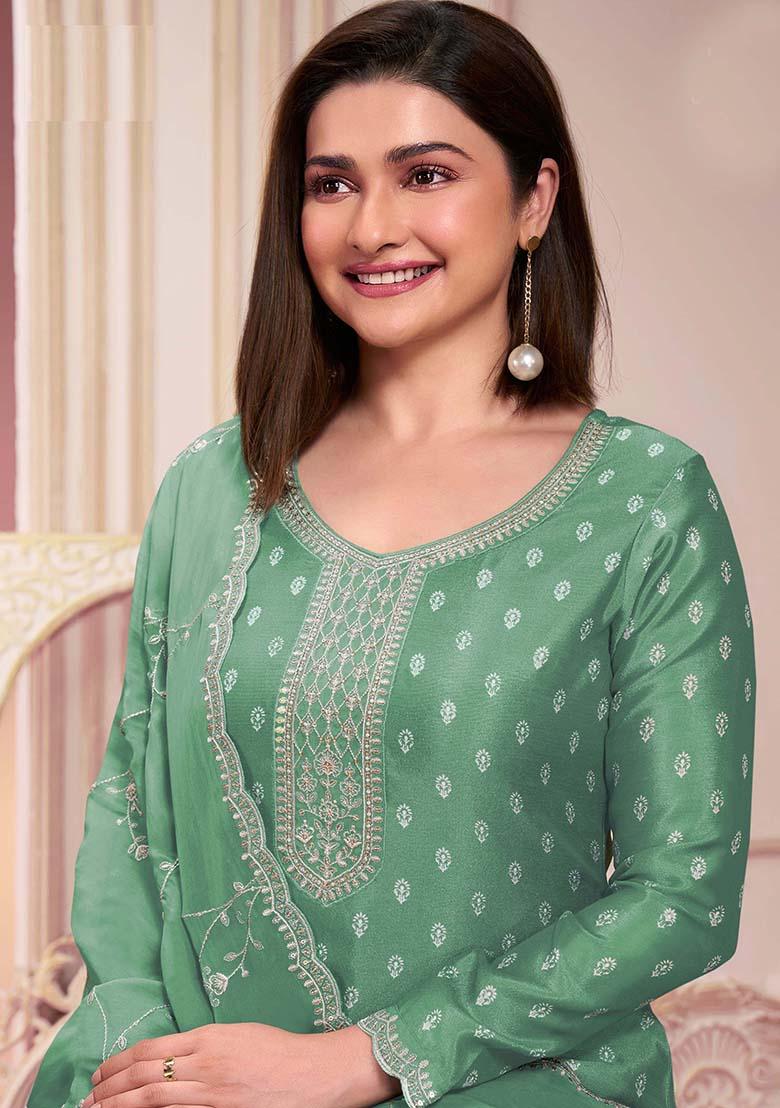 Green Sequin Embroidered Silk Kurta Set