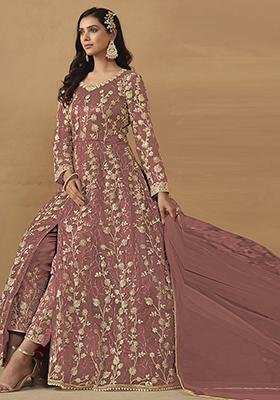 Mauve Sequin Embroidered Net Gown Set