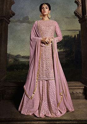 Pink Embroidered Net Kurta Set