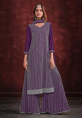 Wine Embroidered Georgette Kurta Set