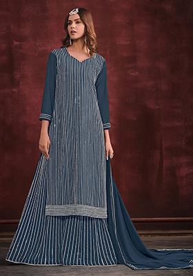 Light Blue Embroidered Georgette Kurta Set